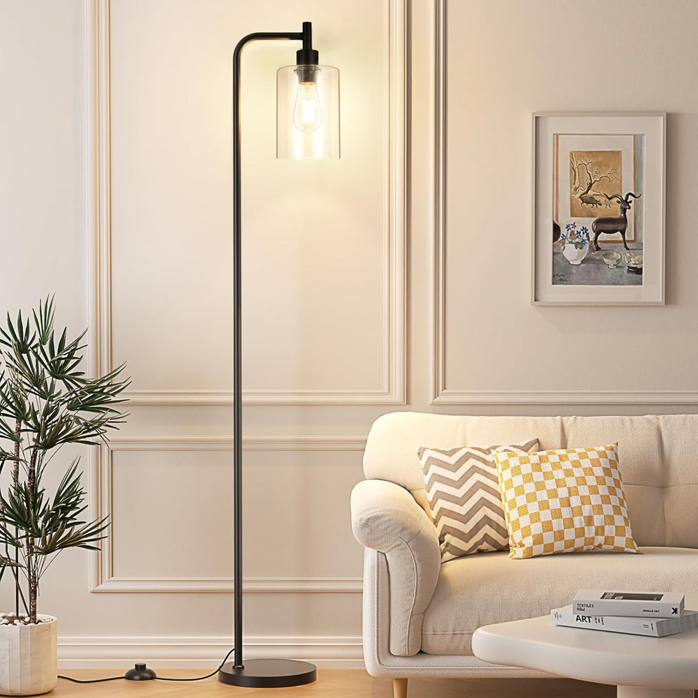 Ziisee Industrial Floor Lamp with Glass Shade - Black, LED Bulbs, Foot Pedal ...