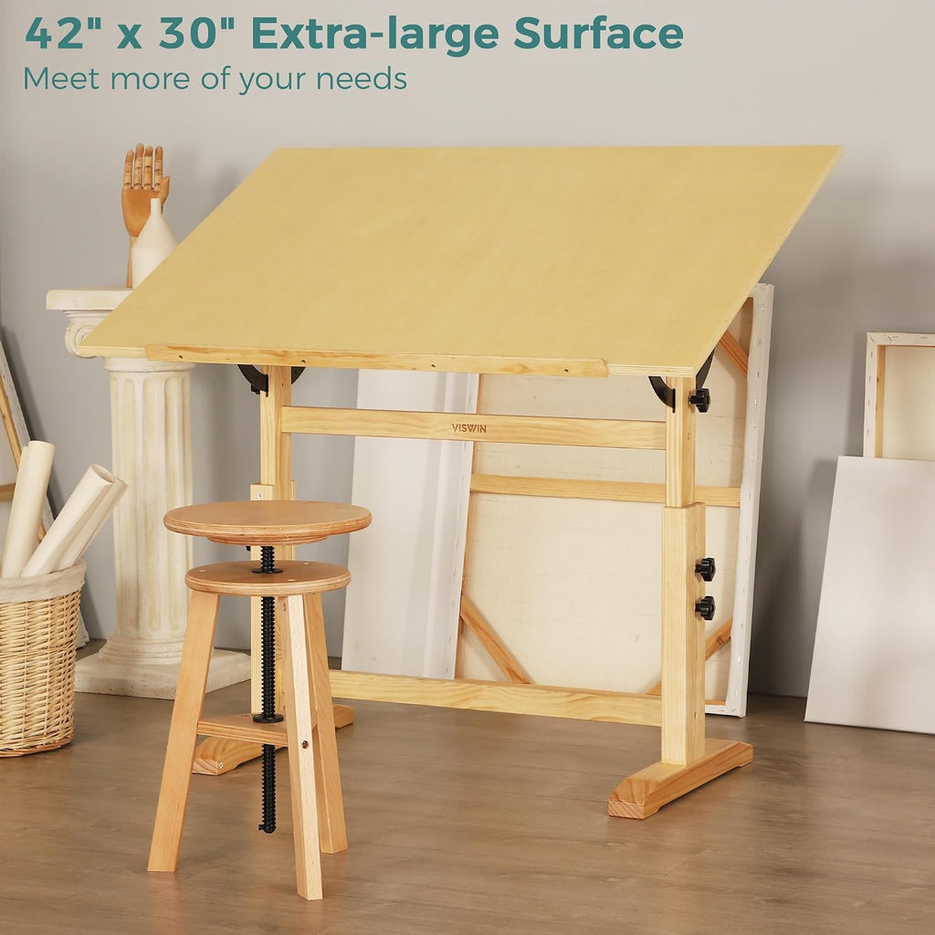 viswin wood drafting table for adults, 30" x, side view