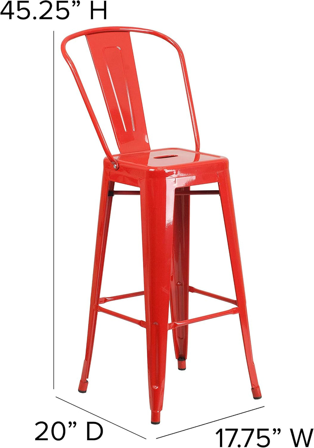 EMMA + OLIVER 30" Red Metal Indoor/Outdoor Barstool with Back, 4-Pack