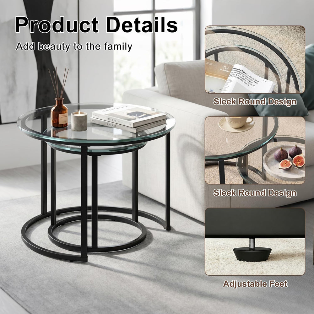 Round Nesting Coffee Table Set of 2, Modern Nesting Tables, Minimalist Stacki...