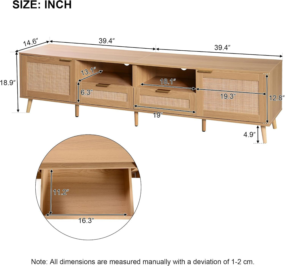 LUMISOL Rattan TV Stand for 85''+ TV, Mid Century Modern Entertainmen...