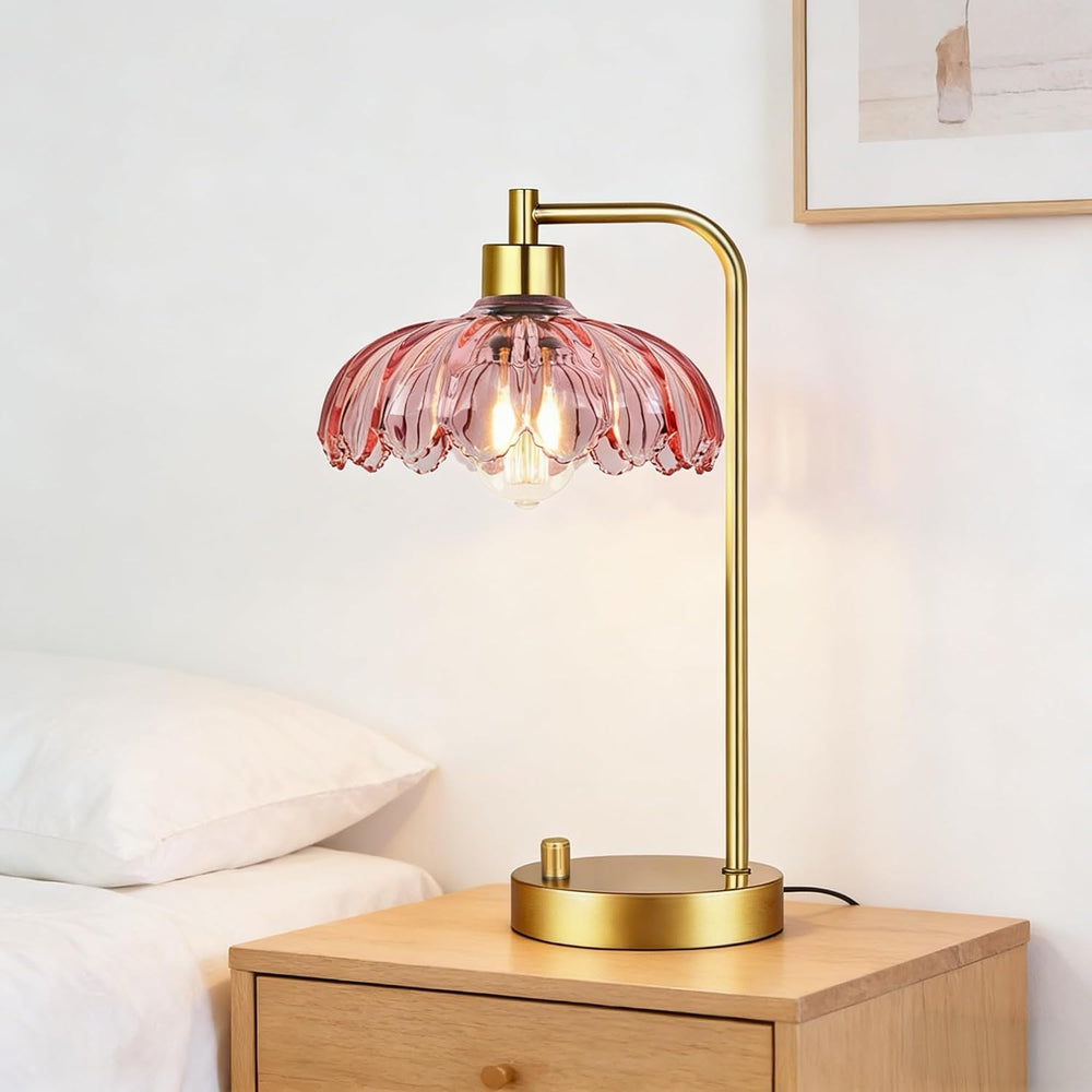 ILLMTW Pink Table Lamp Set of 2,Small Gold Bedside Lamps Dimmable Boho Bedroo...