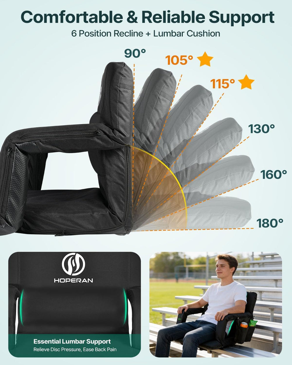 HOPERAN Massage Heated Stadium Seats for Bleachers, Dual Control, Portable