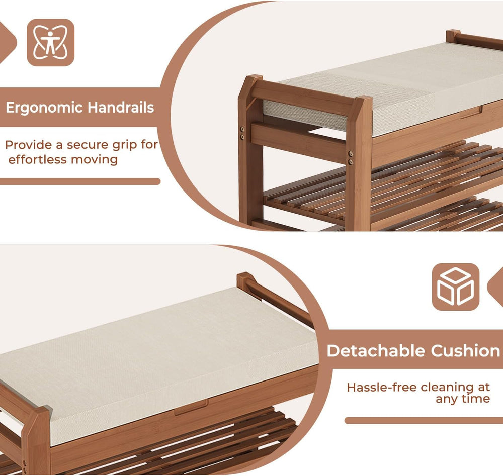 39.4" Shoe Rack Bench with Coat Rack, 3-Tier Entryway Storage Bench