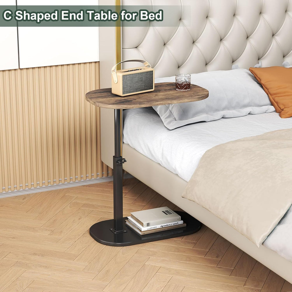 C Shaped Side Table, Adjustable Height C Shaped End Table, 360°Swivel Couch S...