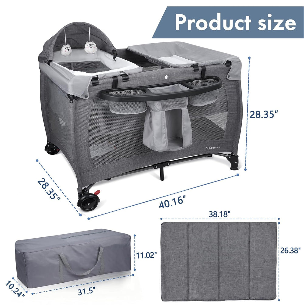 5-in-1 Pack and Play with Bassinet & Changing Table, Grey