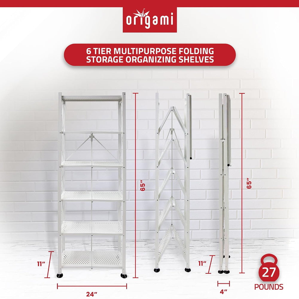 Origami 6-Tier Folding Storage Shelves, Heavy Duty Shelf Rack Organizer Unit,...