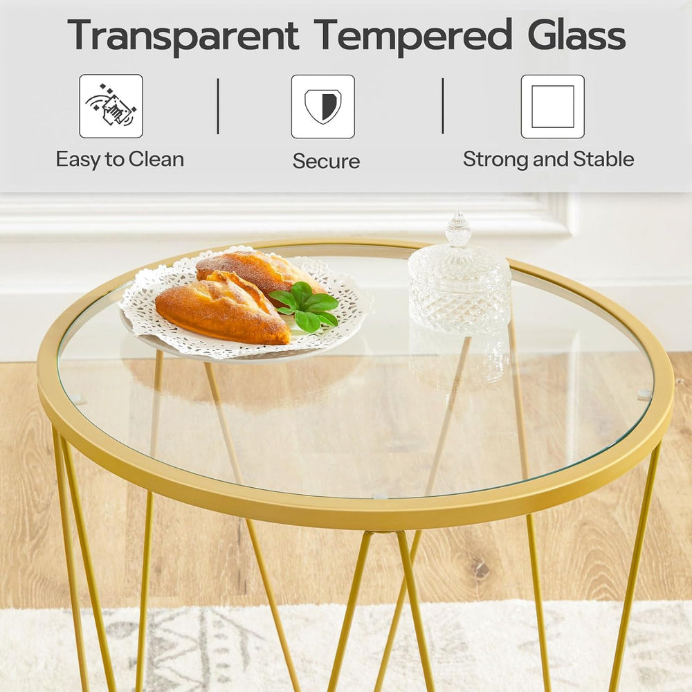 HOOBRO Small Round Coffee Table Set of 2, Modern Gold Side Tables