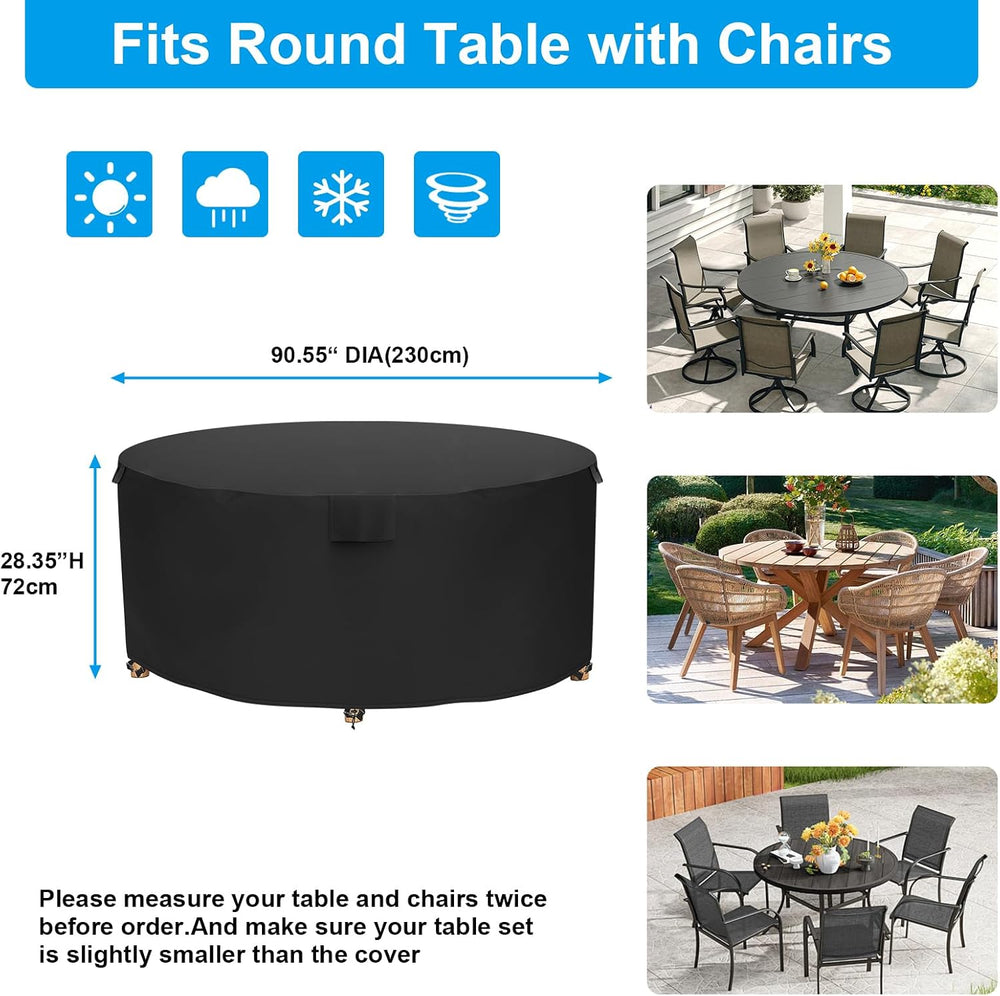 Round Patio Table Cover Waterproof, 90.55“ Diax 28.35” H Heavy Duty Oxford Fa...