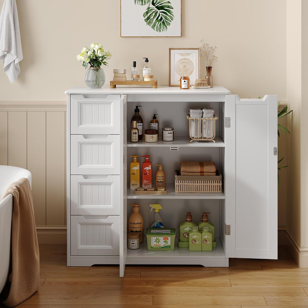 Gizoon Storage Cabinet, Bathroom Storage Cabinet with 4 Drawers & 2 Doors