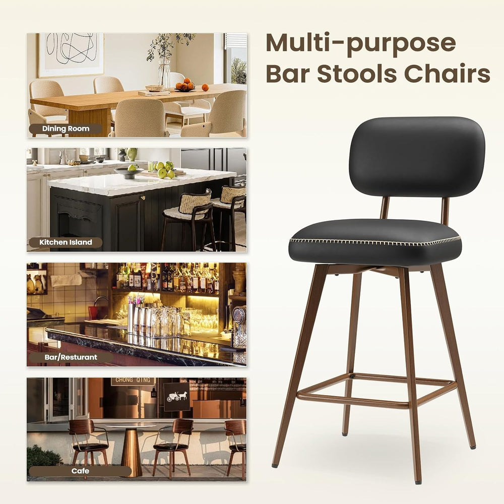 MALOL 26“ PU Leather Swivel Bar Stools Set of 4, Black
