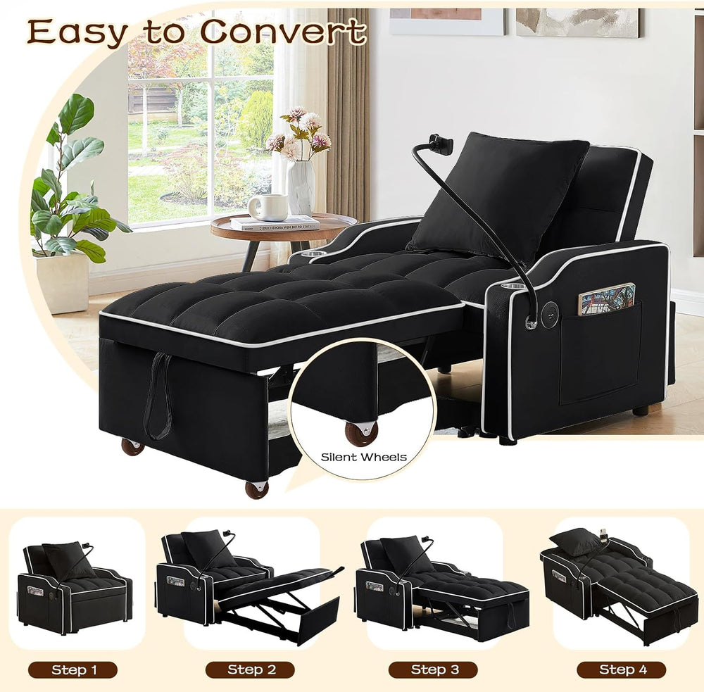 Sleeper Sofa Chair Bed, Convertible 3-in-1 Sofa Armchair, Adjustable Sleeper ...