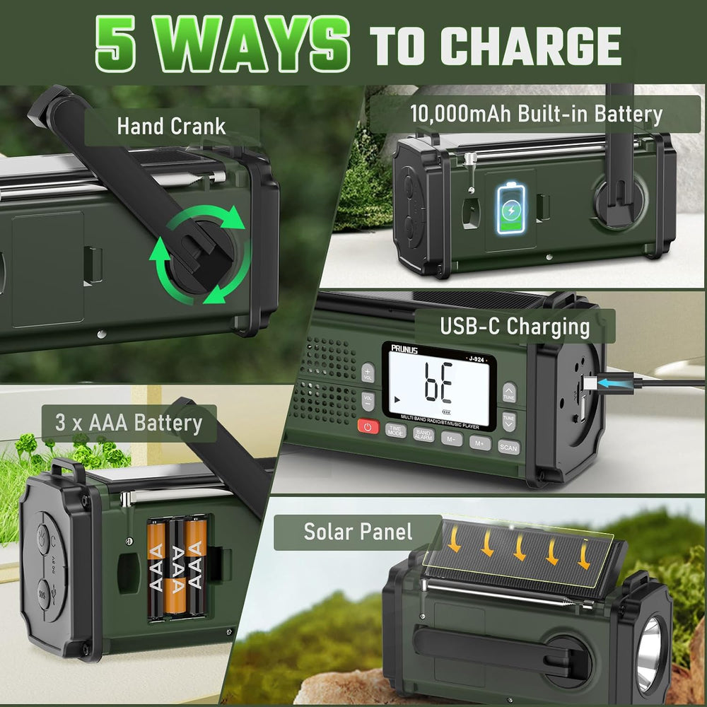 PRUNUS J-924 10000mAh/37000mWh Hand Crank Emergency Radio NOAA AM FM SW