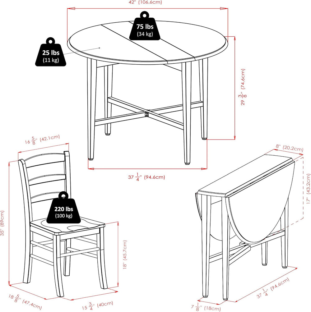 Winsome Hannah Foldable Round Dining Table, 42", with 2 Chairs, Light Oak