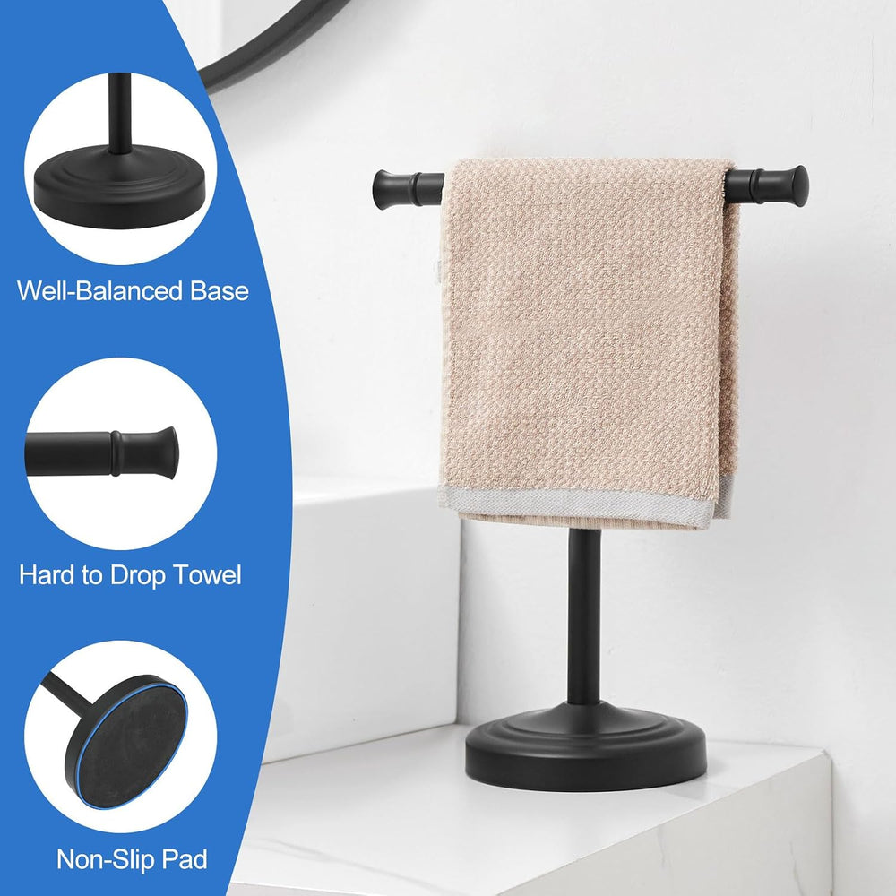 RUMOSE Matte Black Hand Towel Holder Stand Countertop Towel Rack