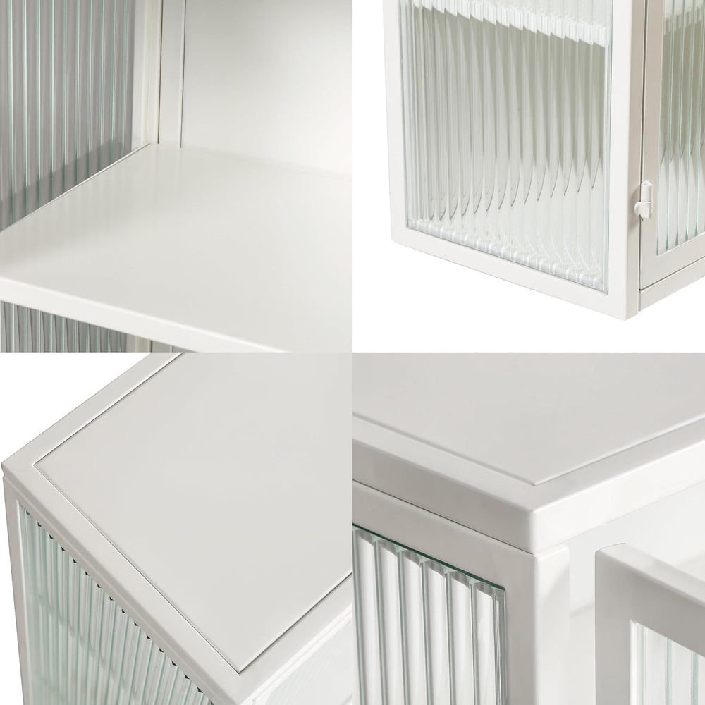 Retro Style Haze Double Glass Door Wall Cabinet with Detachable Shelves for O...