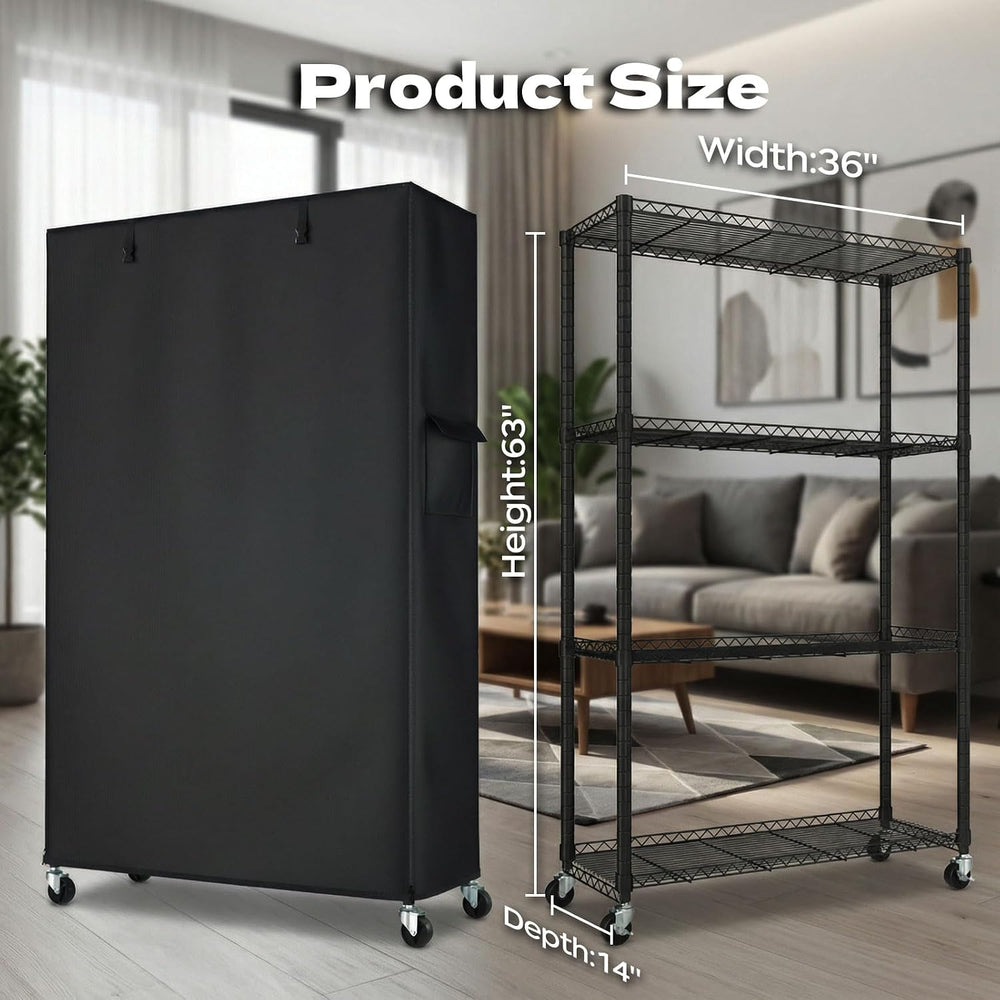 Storage Shelves with Cover & Wheels, 36" W x 14" D x 63" H