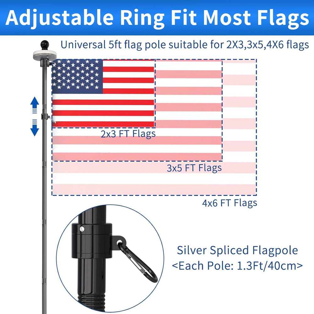 6FT Flag Pole Kit for House with Solar Light and Bracket, Stainless Steel Out...