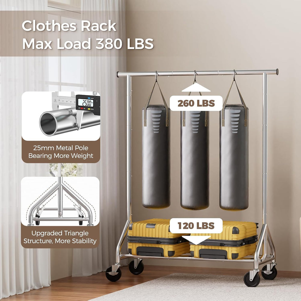 HYSEYY Clothes Rack, Rolling Heavy Duty Clothing Rack Load 380 LBS