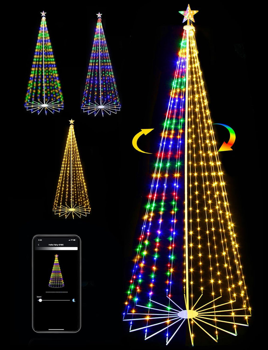 10FT Smart Outdoor Halloween Tree Lights Pop Up with Star