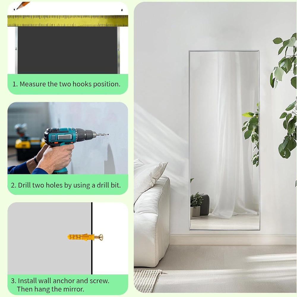 Sunniry Full Body Mirror 56x16 inch, Silver Floor Length Mirror,Metal Frame
