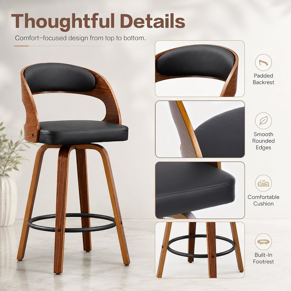 VipDesk 26" Swivel Upholstered Counter Height Bar Stools Set of 3, Black