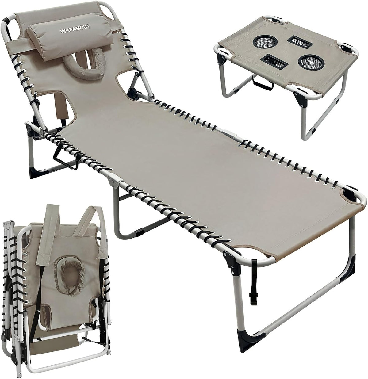 Backpack Sun Tanning Chair with Face Hole & Beach Table, 5-Position Adjustable Folding Lounge Chair Outdoor for Lawn Patio Garden