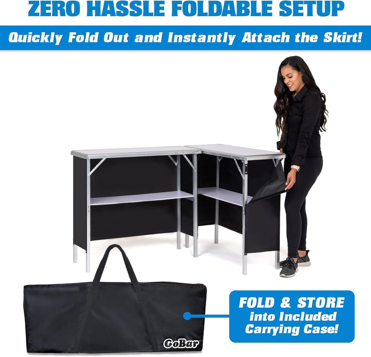 GoBar Portable Double Bar Table Set - Mobile Bartender Station for Events - Includes Carrying Case - Standard or LED