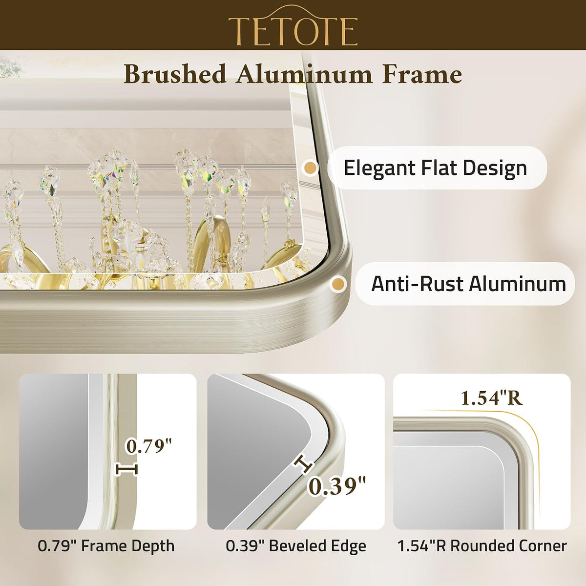 TETOTE Brushed Nickel Mirror 20 x 30 Beveled Edge Tempered Glass, Rounded Corner Rectangle Bathroom Mirror for Over Sink for Modern Bathroom, Living Room, Bedroom, Entryway