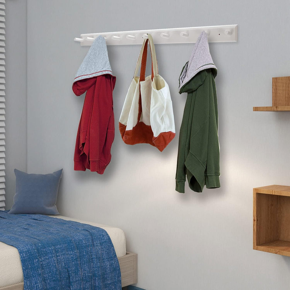 10 Hook Coat Rack Wall Mounted, Long 38 Inches Wooden Wall Coat Hanger with 1...