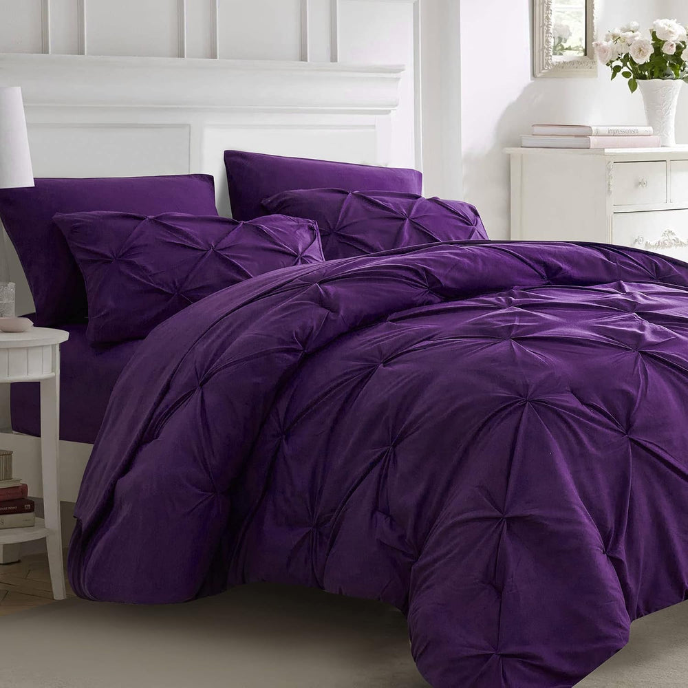 Ubauba 7pc King Size Comforter Set with Sheets, All Season Pintuck 7 Piece Be...