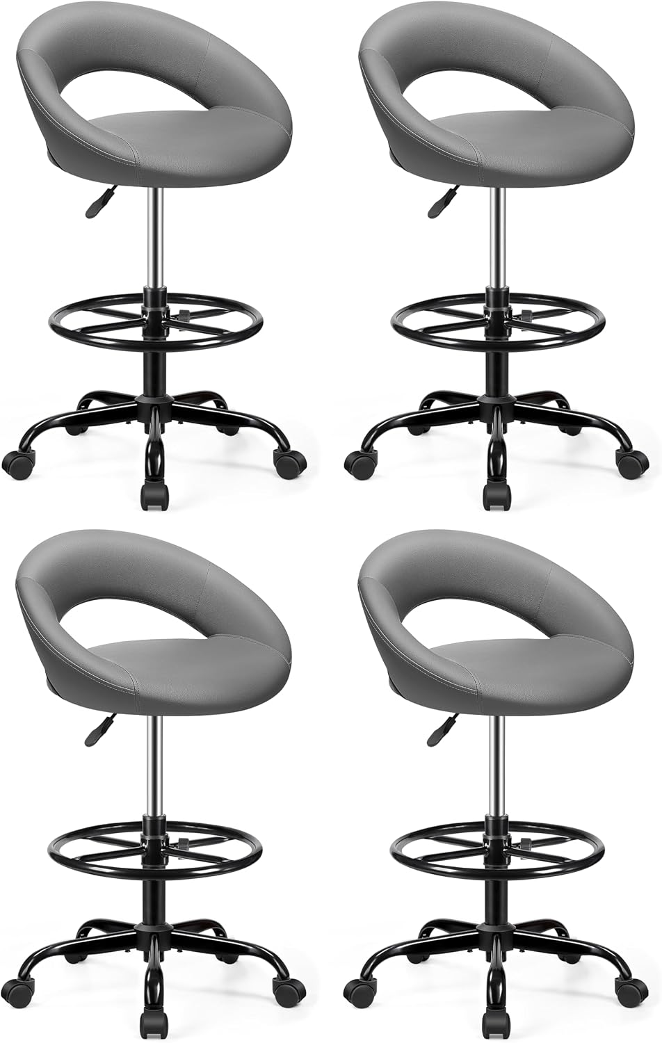 BESTFAIR Drafting Chair with Back, Height Adjustable Rolling Stool, Gray