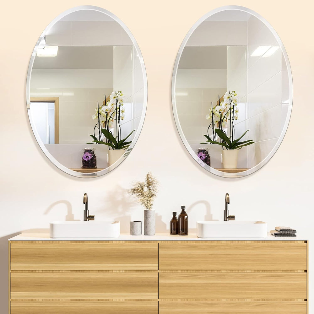 20" x 28"Frameless Oval Mirror, Decorative Beveled Edge Bathroom Mi...