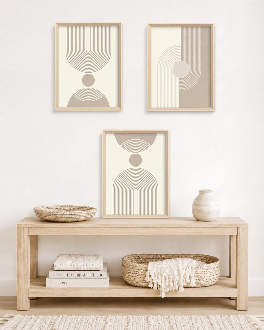 HesenDot Neutral Abstract Framed Wall Art, Modern Geometric Canvas Prints