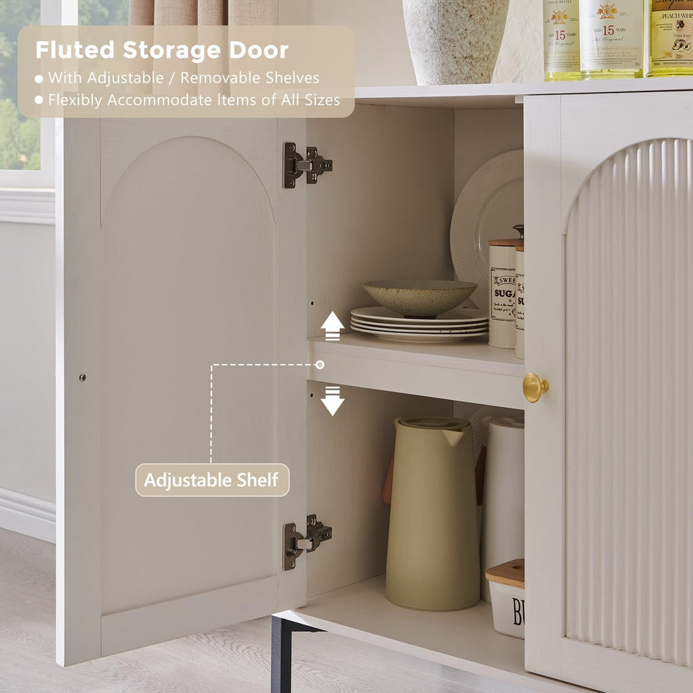 IFGET 92.63" W Modern Arched Sideboard Buffet Cabinet with Storage, White