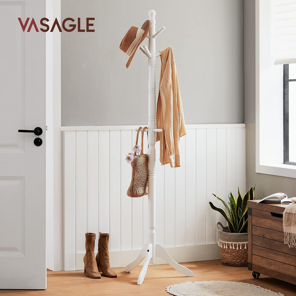 VASAGLE Freestanding Coat Rack, Rubber Wood Coat Tree with 9 Hooks