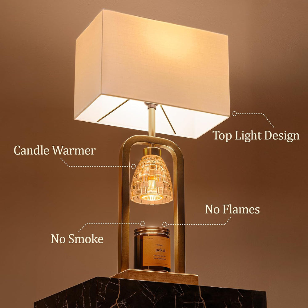 PoKat 2 in 1 Gold Table Lamp with Candle Warmer, Timer & Dimmer, Modern