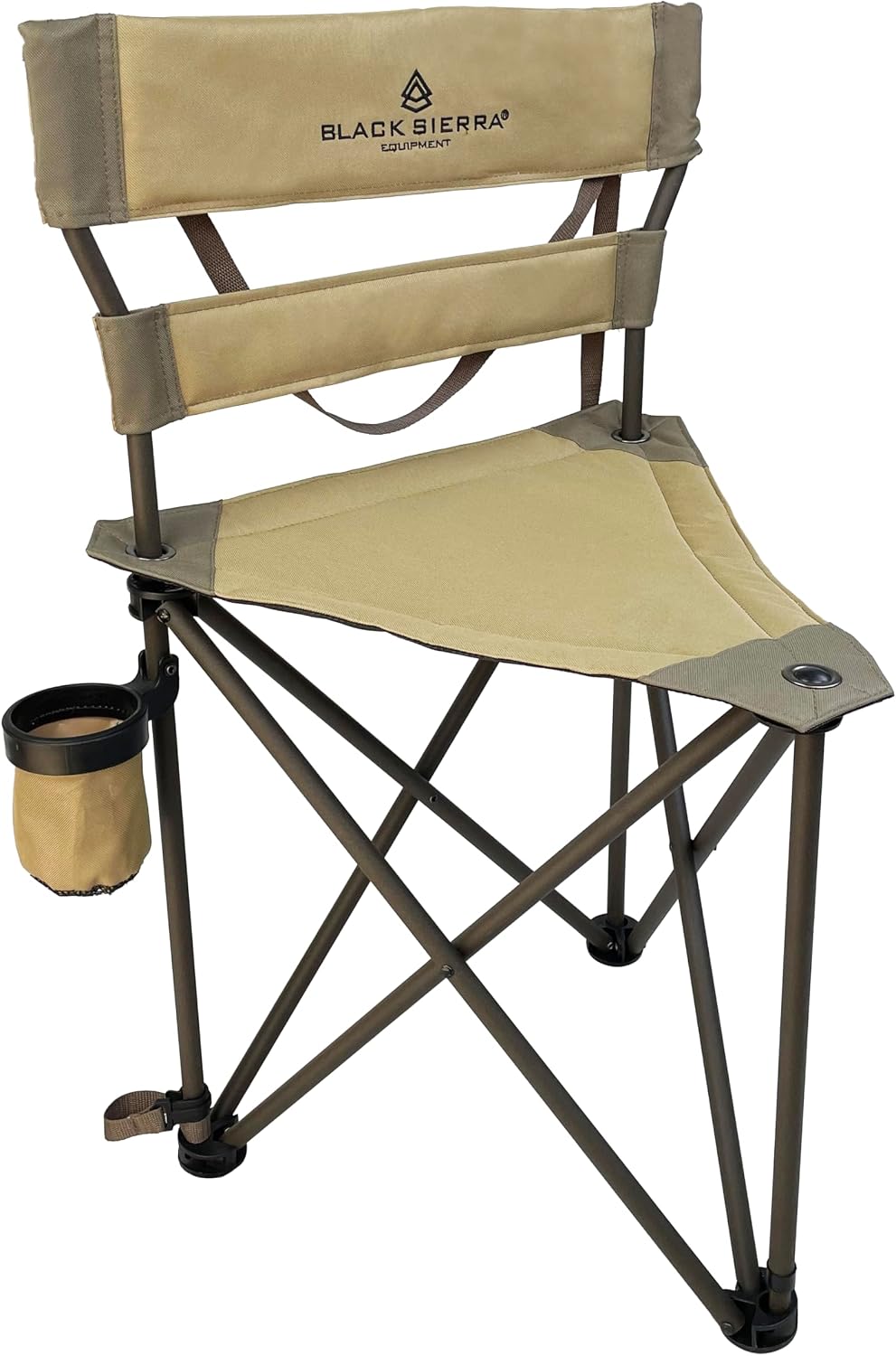 Black Sierra Folding Hunting Chair w/Backrest & Cup Holder, Portable,300 lb