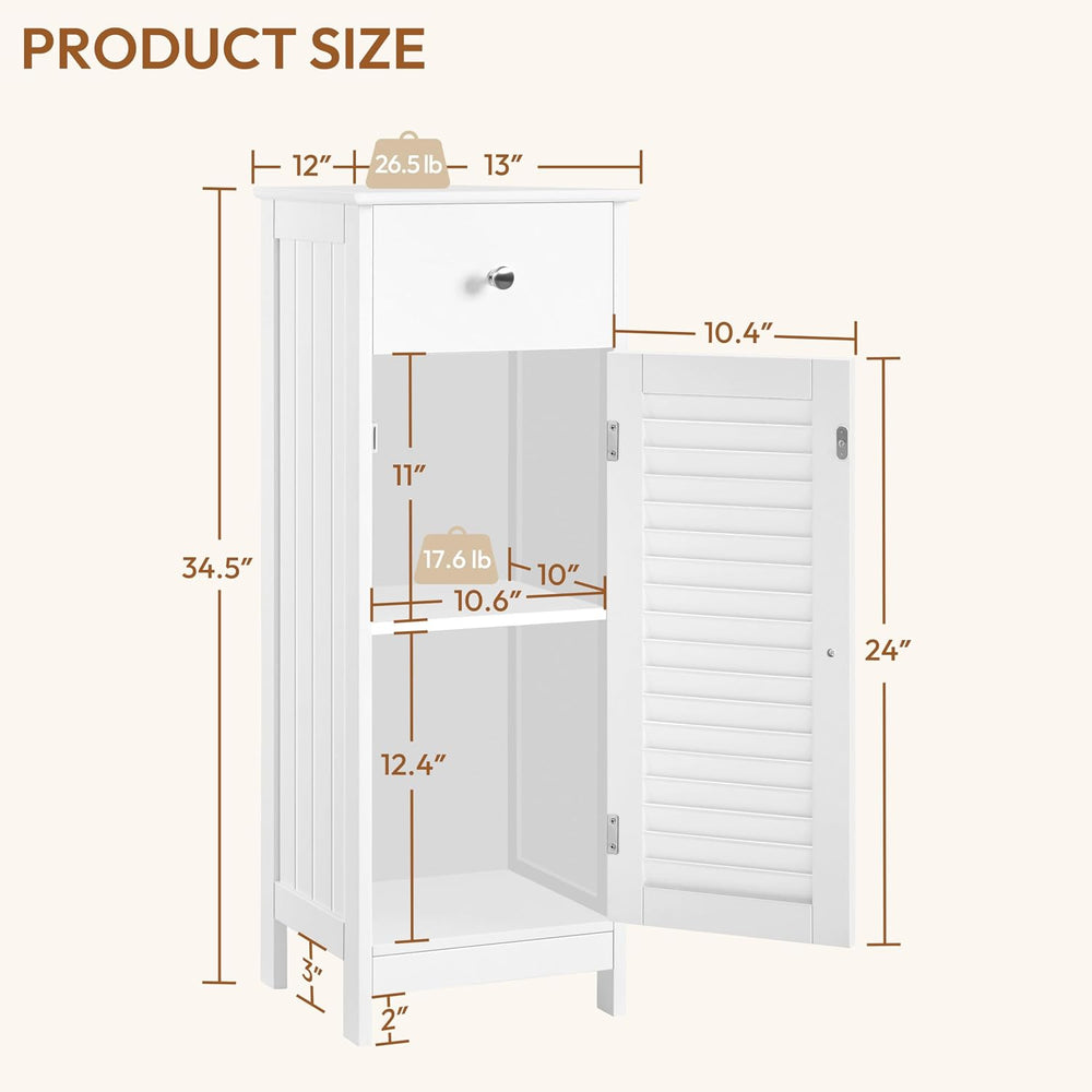Yaheetech Small Bathroom Storage Cabinet with Drawer & Louvered Door, White