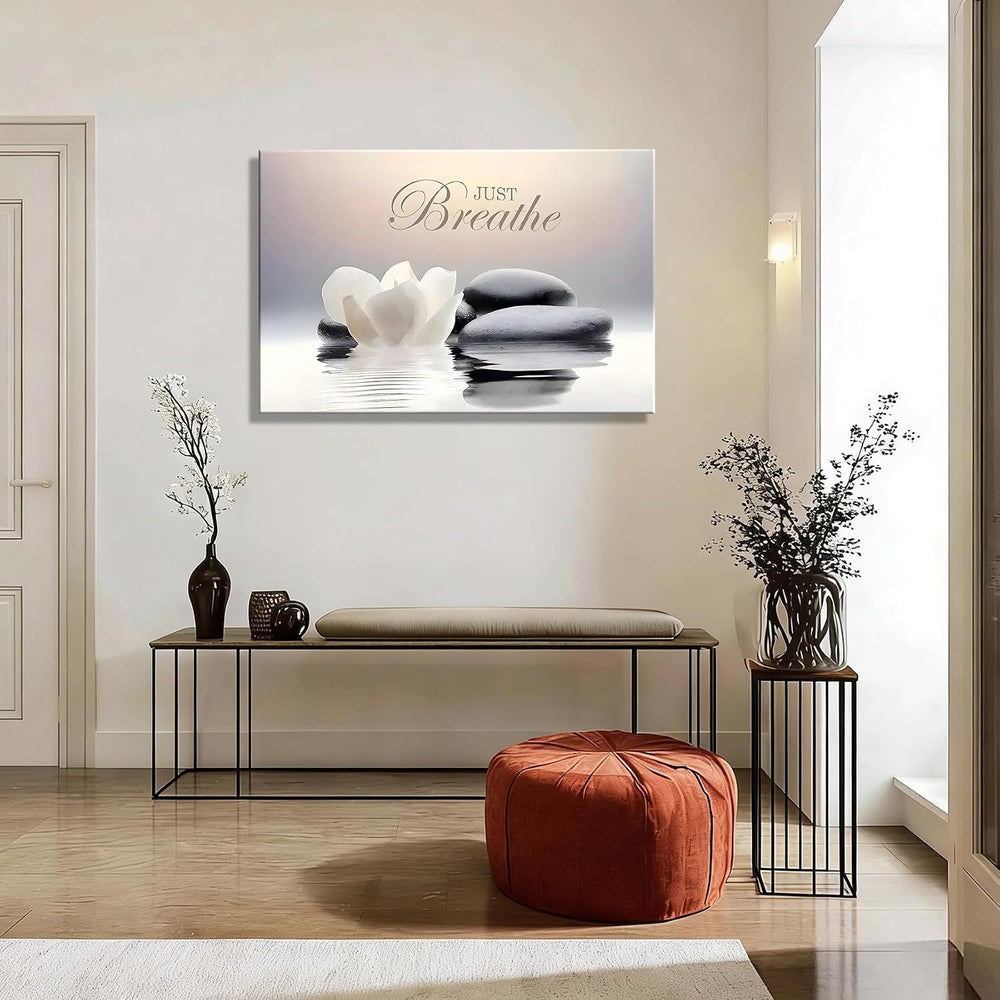 Framed Canvas Wall Art, Bathroom Decor, Spa Wall Decor, Zen Artwork, Just Bre...