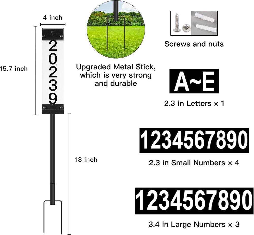 Solar House Numbers for Outside, Address Signs for Yard with Stake