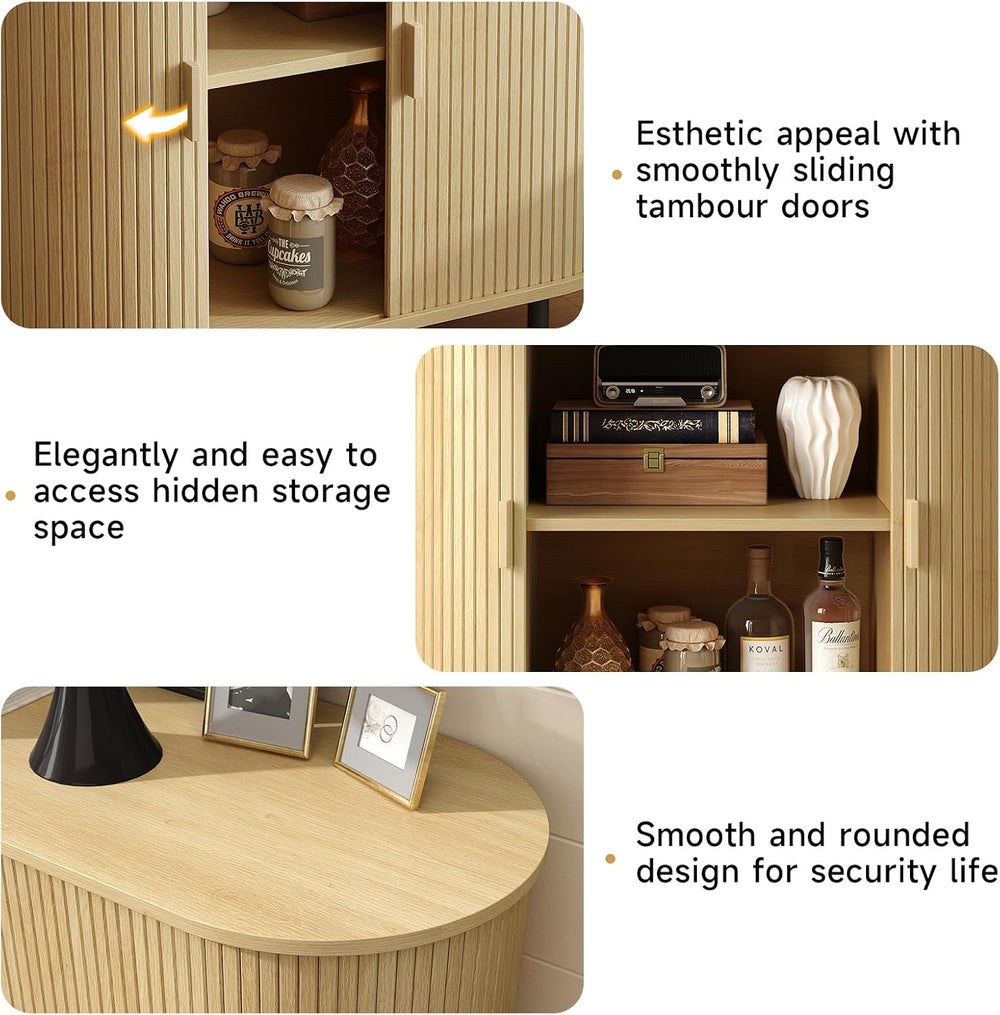 ONBRILL 31.5" Sideboard Buffet Cabinet, Sliding Door/Adjustable Shelf Oak
