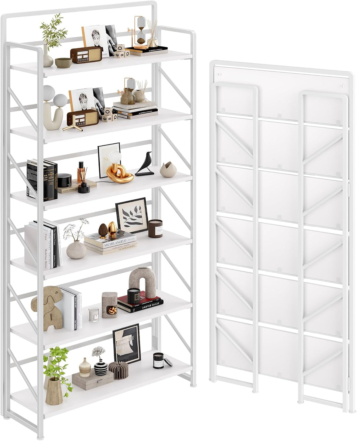 jsb 6 tier no assembly folding bookshelf, 30.3" shown in use