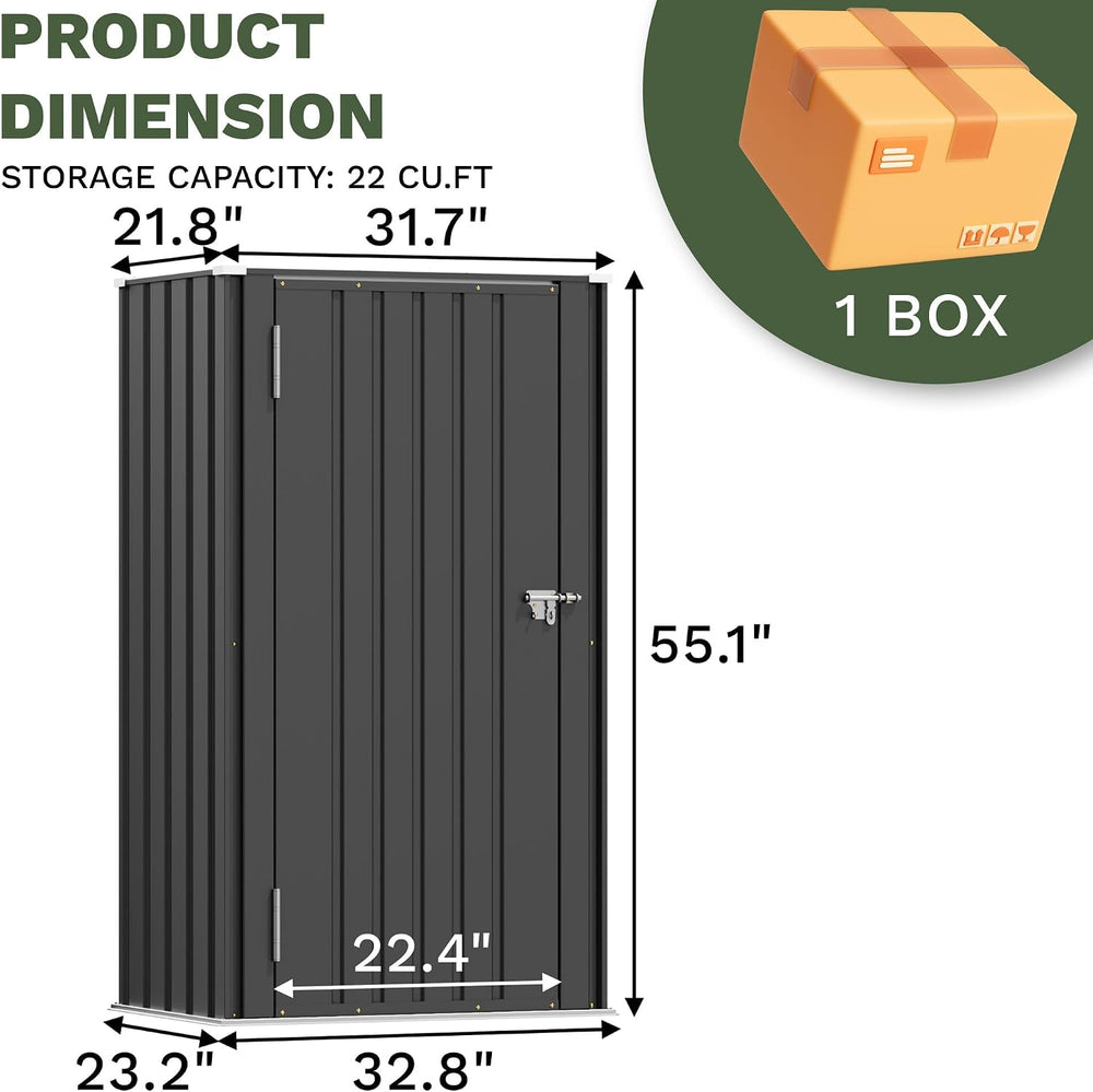 Patiowell 22 Cuft Storage Shed, Metal Vertical Storage Cabinet, Black