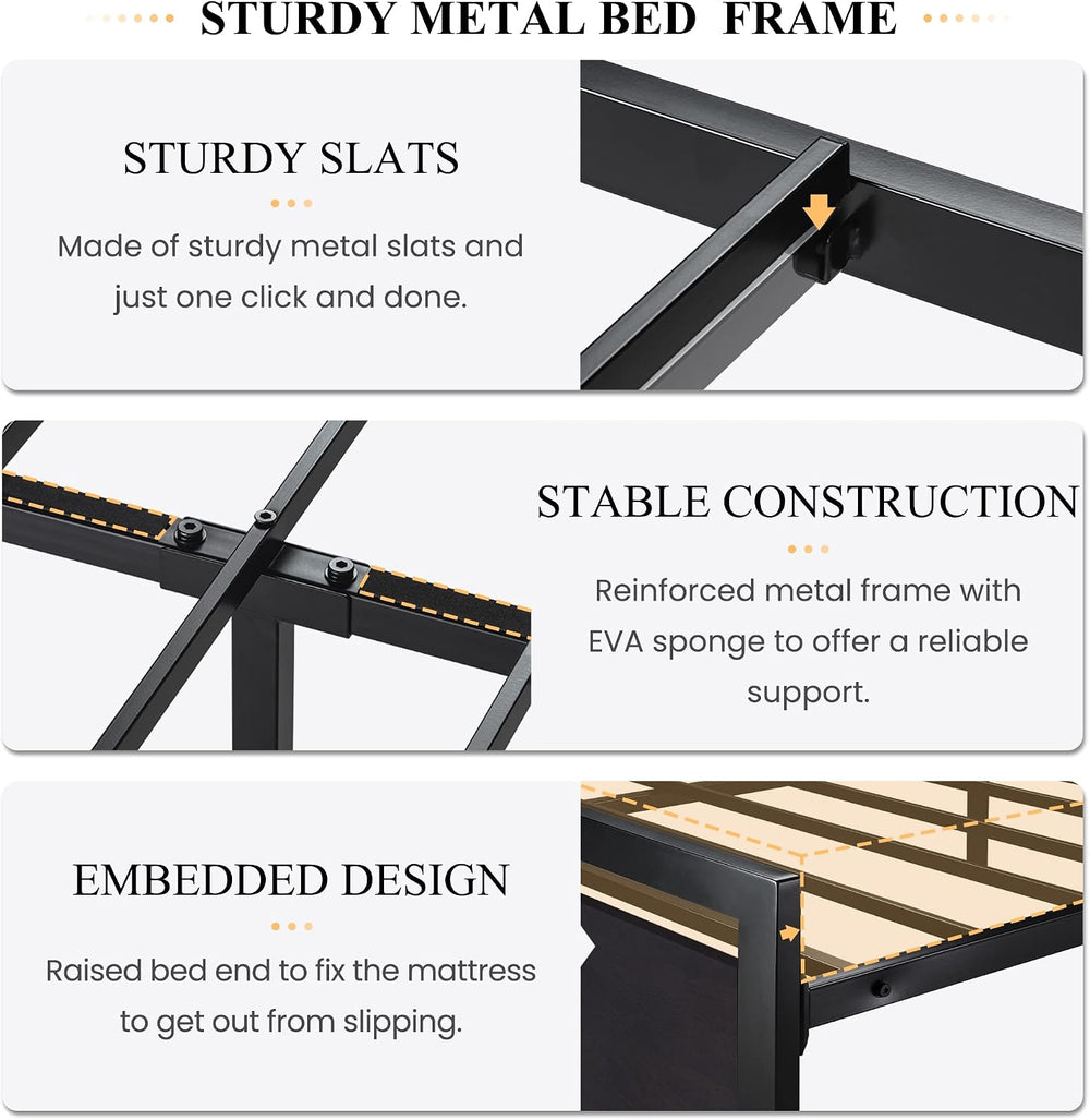 SHA CERLIN Heavy Duty Full Size Bed Frame with Modern Headboard, Black