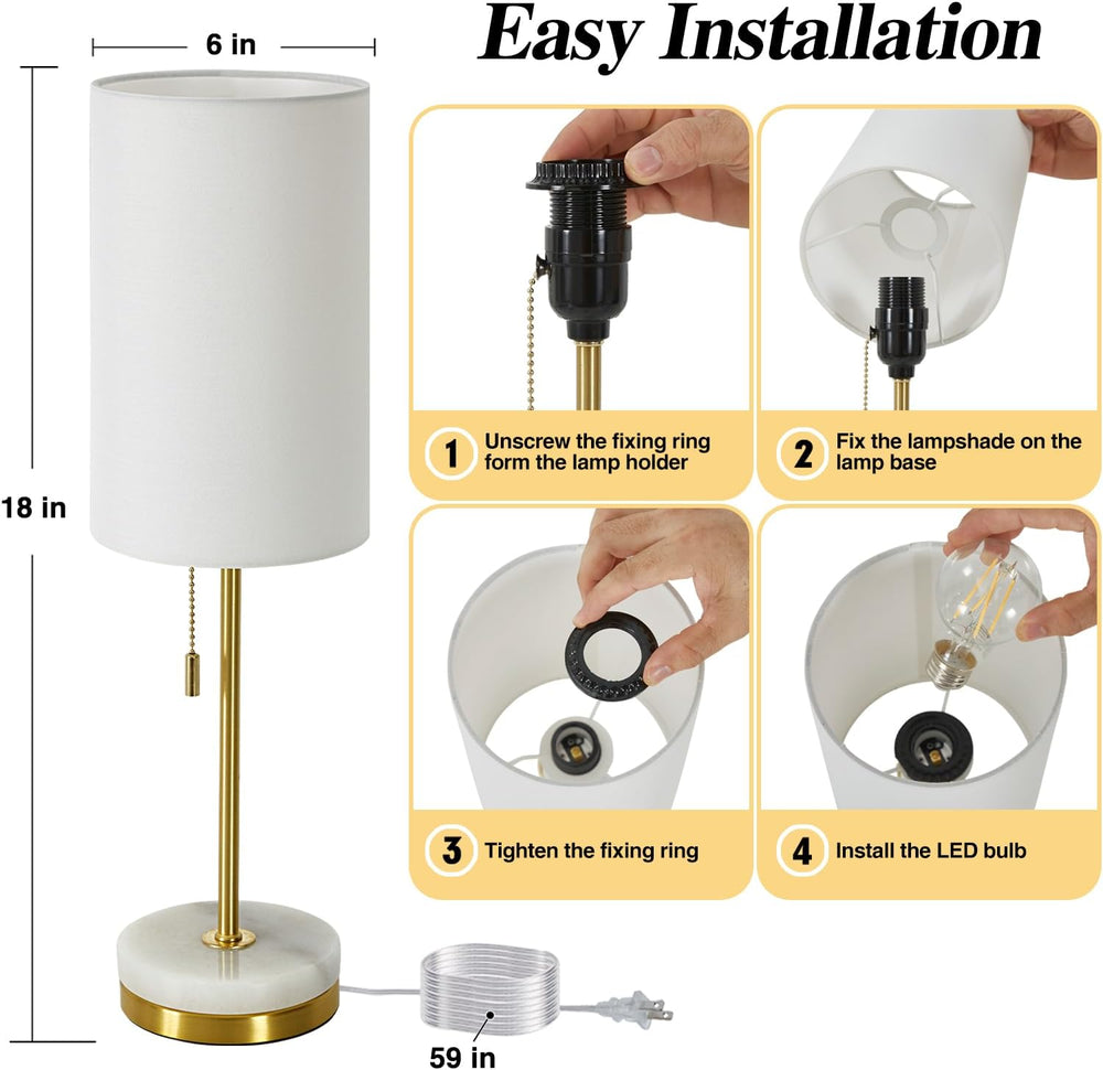 Luvkczc 18" Desk Lamp & Table Lamp Set of 2, Bedside Lamps with Marb...