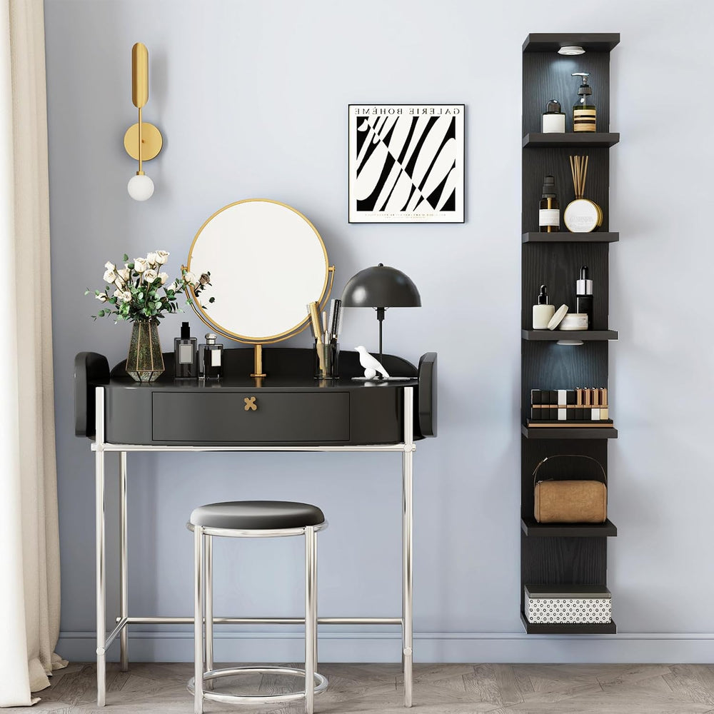 Fixwal 7 Tier Wall Shelf with LED Lights Lack Shelf for Room Decor Black