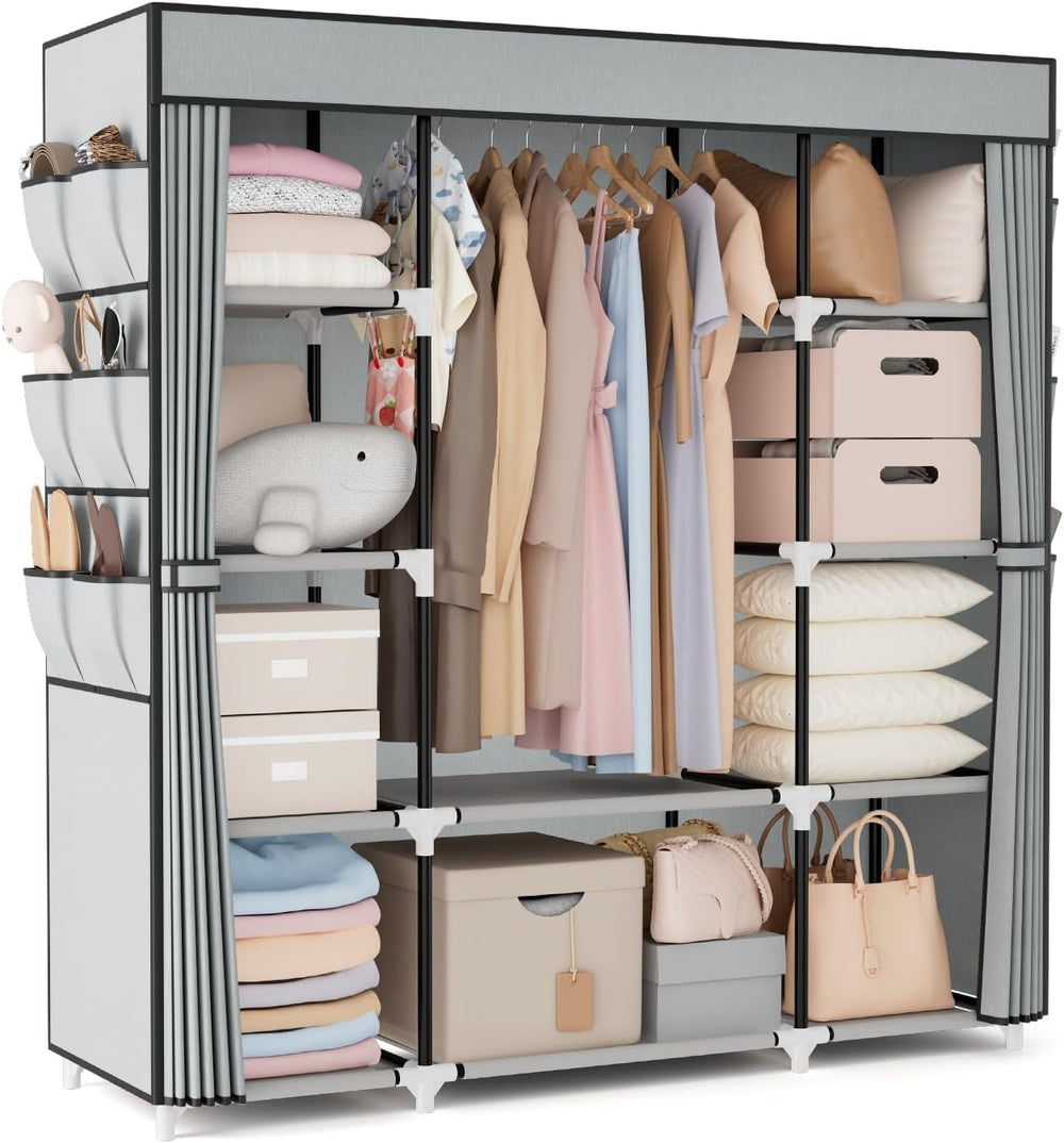 VTRIN Portable Closet Wardrobe for Hanging Clothes 57.3 Inch Large Capacity C...
