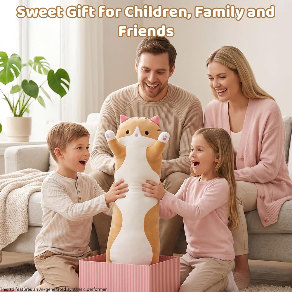 Cute Long Cat Plush Body Pillow, Soft Stuffed Animals 35.4 Inch