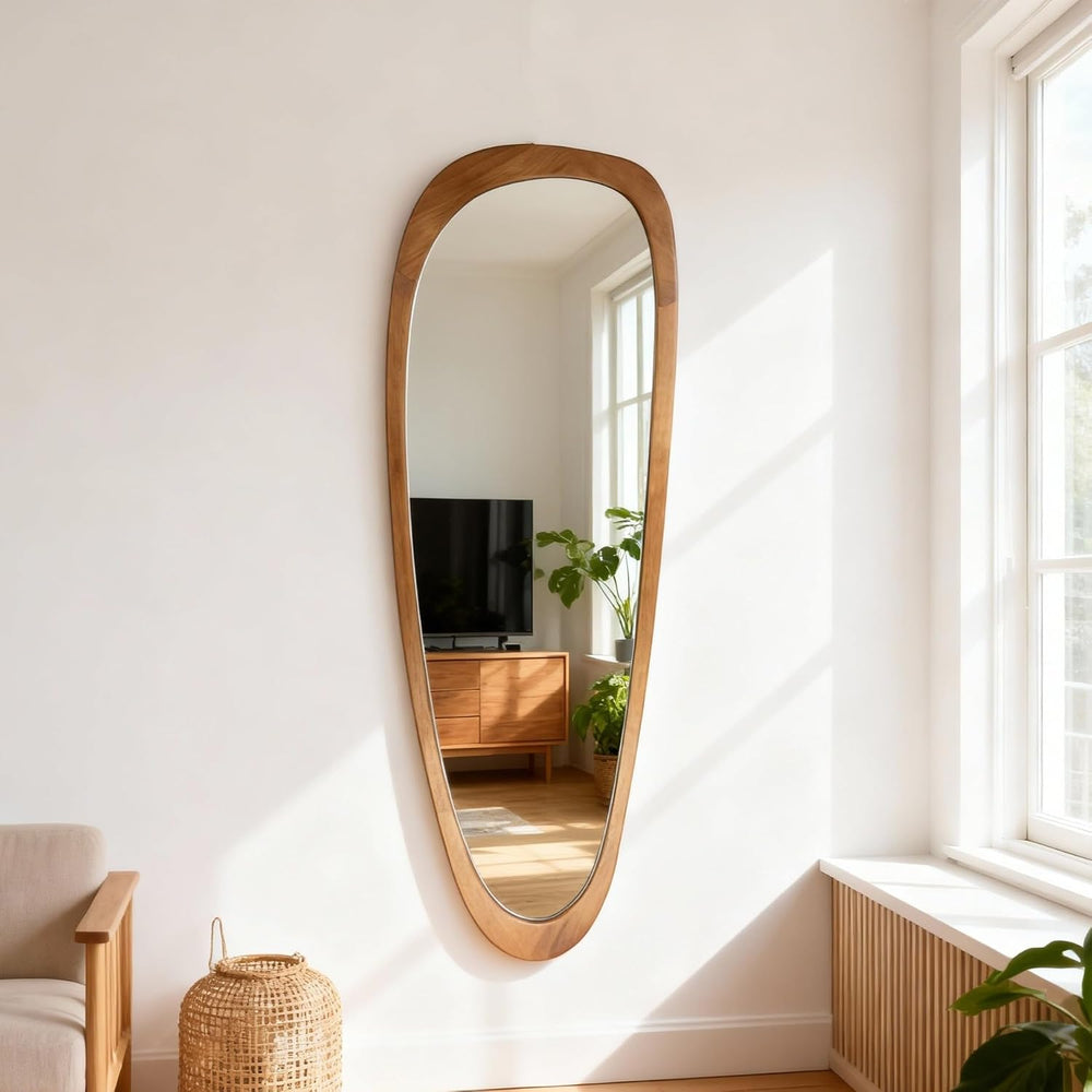 Full Length Irregular Wall Mirror, 60" x 22" Asymmetrical Wood Mirror
